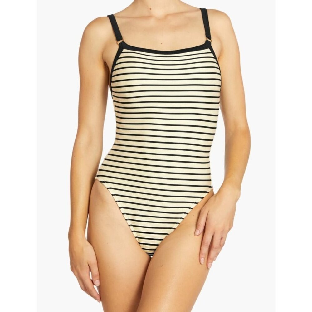 Robin Piccone One Piece Swimsuit Womens Parker Stripped Size 4 Ecru/Black Color